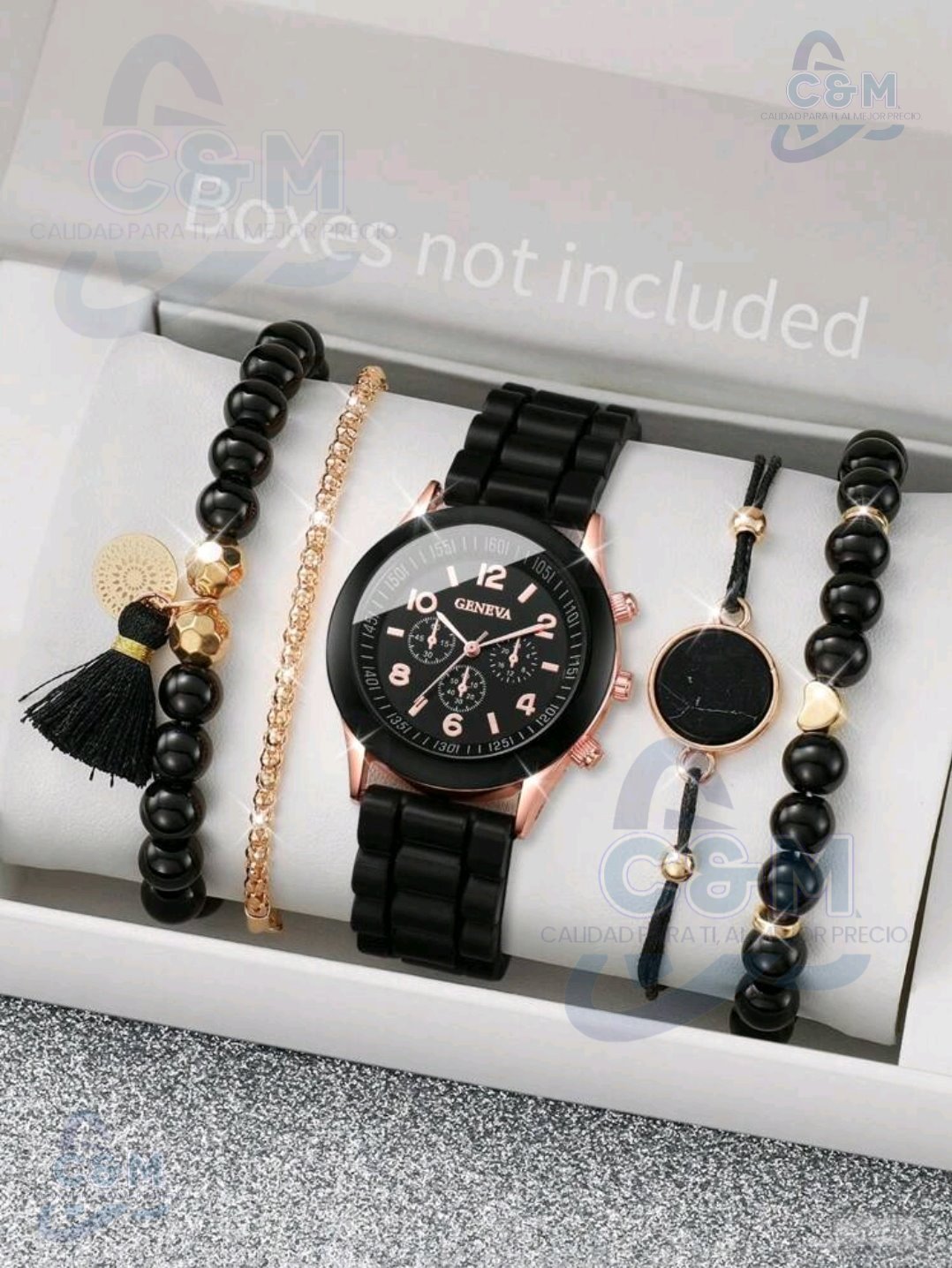 RELOJ DE CUARZO CON 4 PULSERAS 